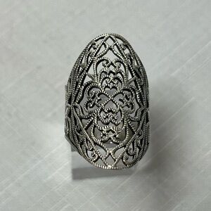 925 sterling silver filigree statement ring intricate scroll design Sz 7.5